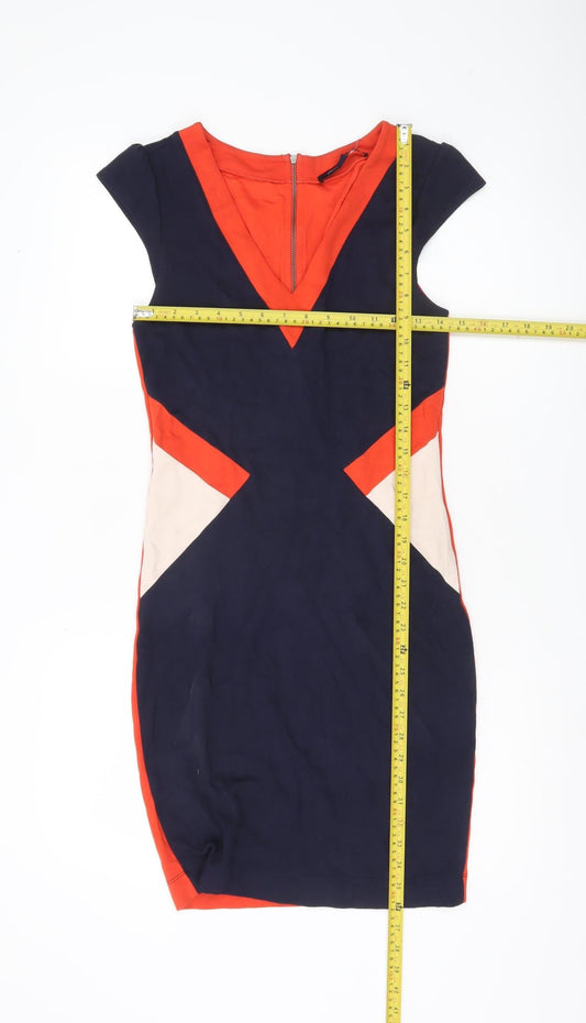 French Connection Women’s Size 12 Navy Red Beige Colourblock Bodycon Dress