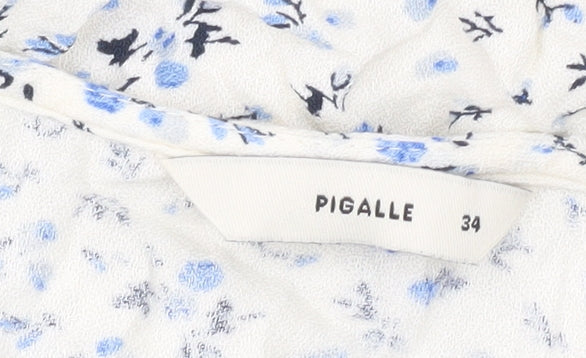 Pigalle Womens White Floral Smocked Tunic Blouse Size 6