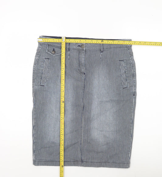 Marks and Spencer Women Blue Striped Pencil Skirt Size 14