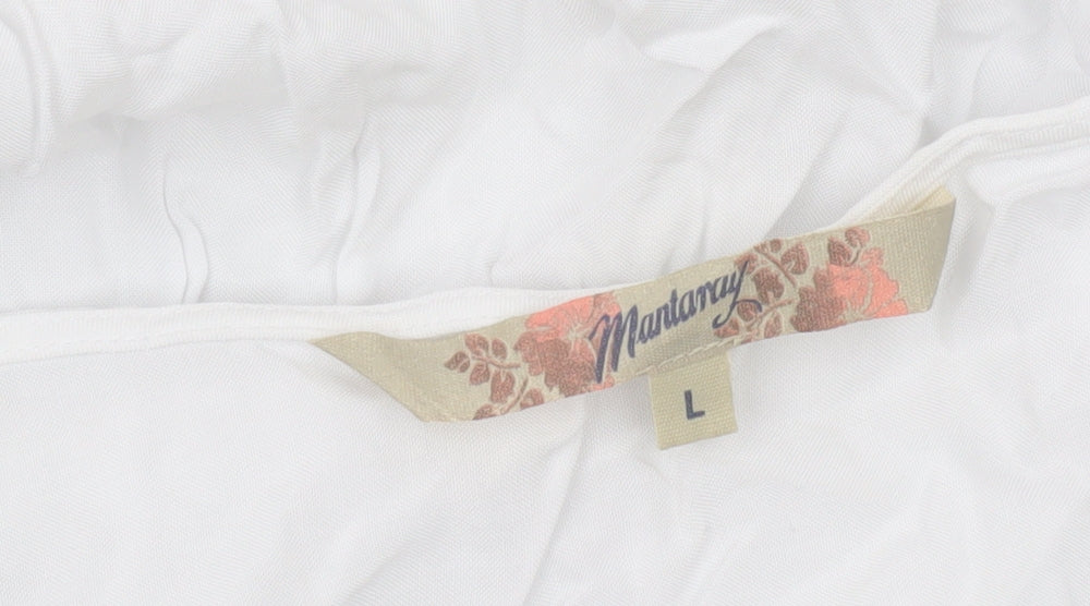 Mantaray Women White L Cotton Crochet Short Shift Dress