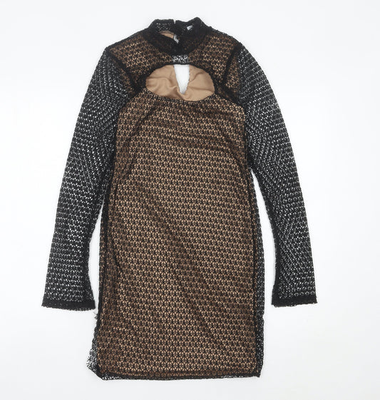 ASOS Women’s Black Beige Bodycon Lace Dress UK 8-10 Long Sleeve Party