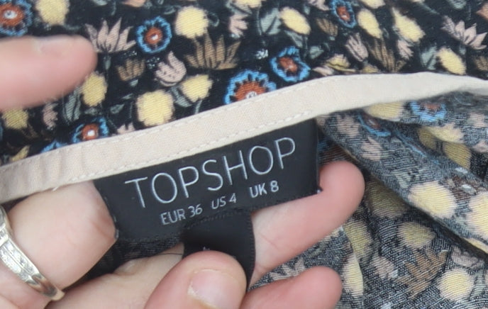 Topshop Womens Multicoloured Floral Wide-Leg Trousers Size 8