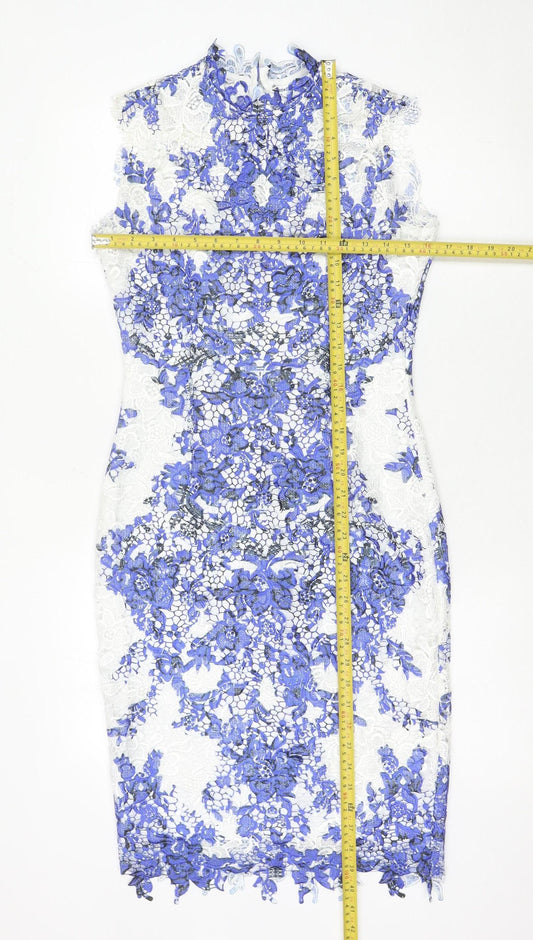 Paper Dolls Women's Blue White Floral Lace Sheath Dress Size 8