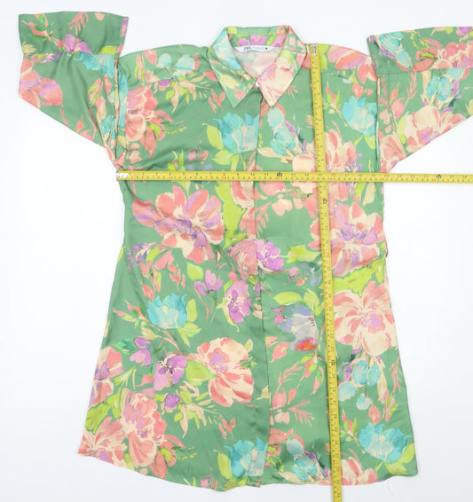 Zara Women’s Multicoloured Floral Shirt Dress Size 12 Belted