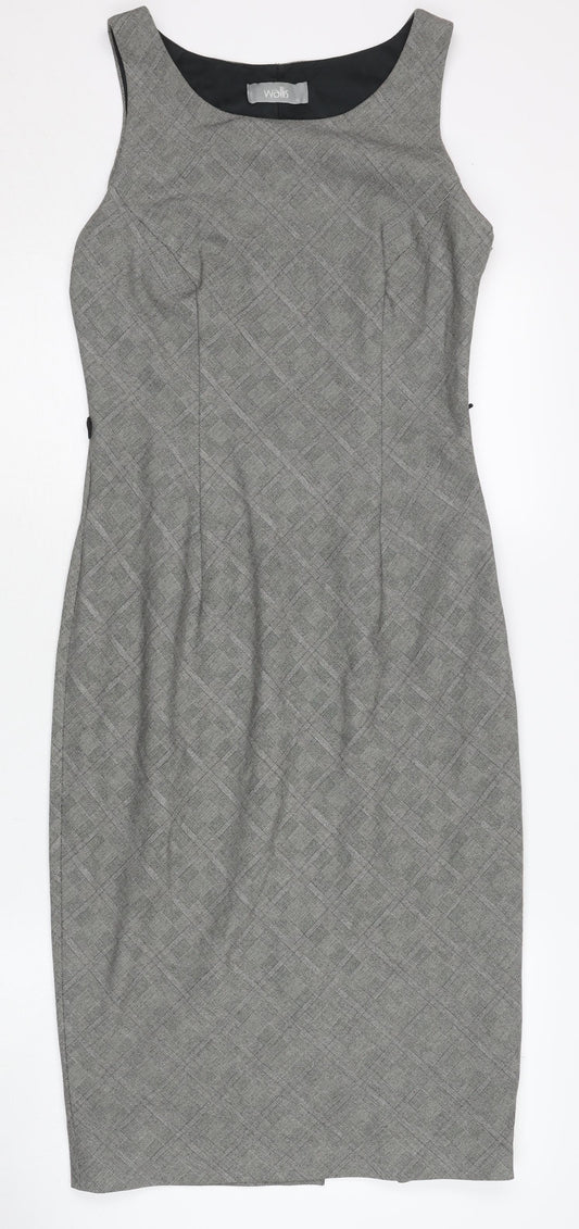 Additional front view of Wallis Women’s Grey Check Sheath Dress, size UK 10, Sleeveless Workwear