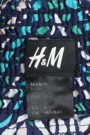 H&M Women’s Blue Geometric Halter A-Line Summer Dress Size 10