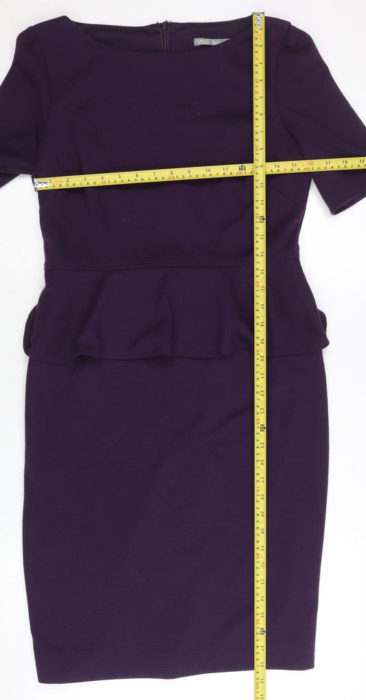 Marks and Spencer Women Purple Sheath Dress Size 12 Peplum Workwear