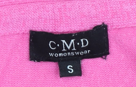 CMD Womens Pink V-Neck Ruffle Cardigan S Knit 3/4 Sleeve