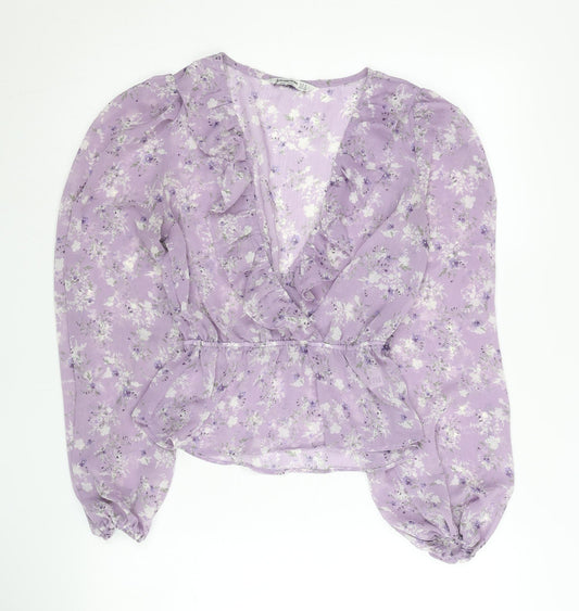 Womens UK Size 8 Stradivarius Purple Wrap Blouse