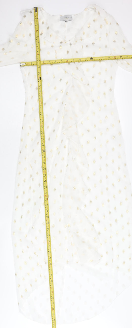 Never Fully Dressed Women’s White Gold Polka Dot Midi Wrap Dress M