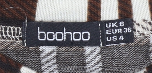 Boohoo Women’s Brown Plaid Crew Neck Pullover Jumper UK 8