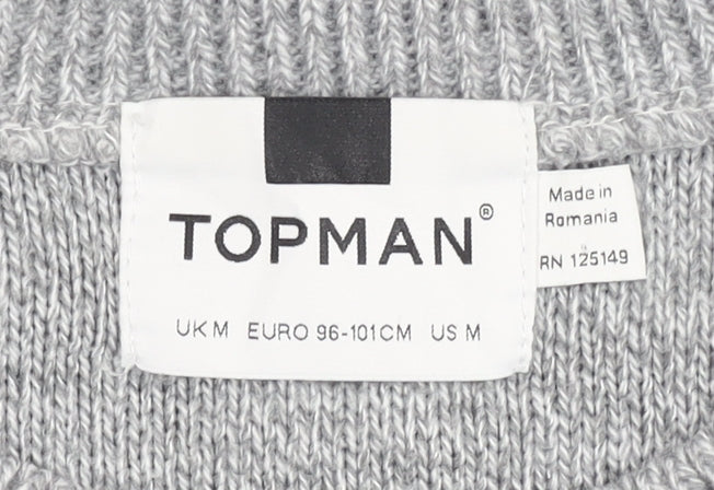 Topman Men's Grey Cable Knit Acrylic Jumper Size M Crew Neck Pullover