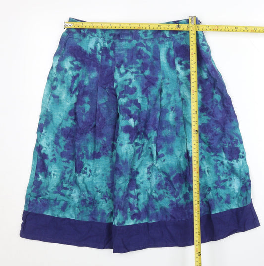 Marks and Spencer Women’s Blue Green Linen A-Line Floral Skirt Size 8