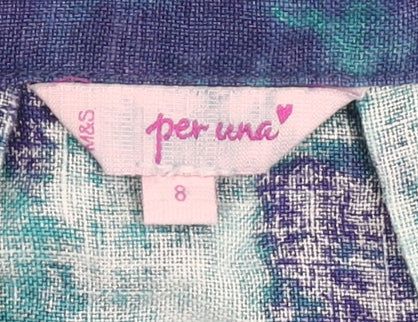 Marks and Spencer Women’s Blue Green Linen A-Line Floral Skirt Size 8