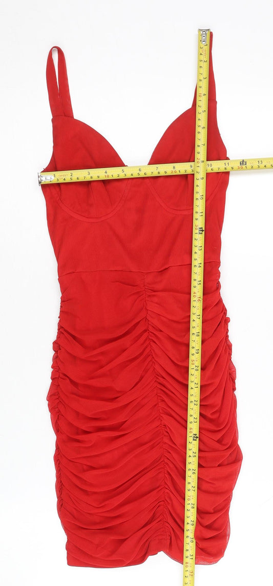 I Saw It First Women’s Red Bodycon Mini Dress Ruched UK 8