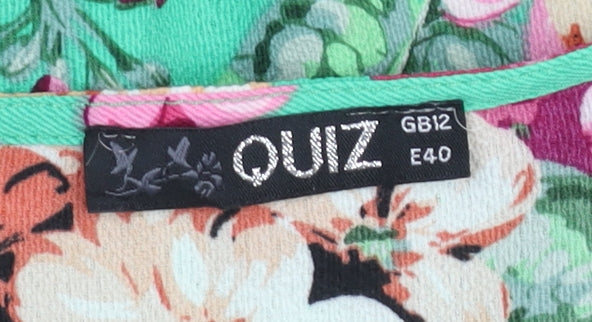 Quiz Womens Green Floral Wrap Blouse Size 12 Kimono Sleeve V-Neck