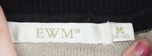 EWM Womens Black Beige Red Striped Roll Neck Jumper Size 14