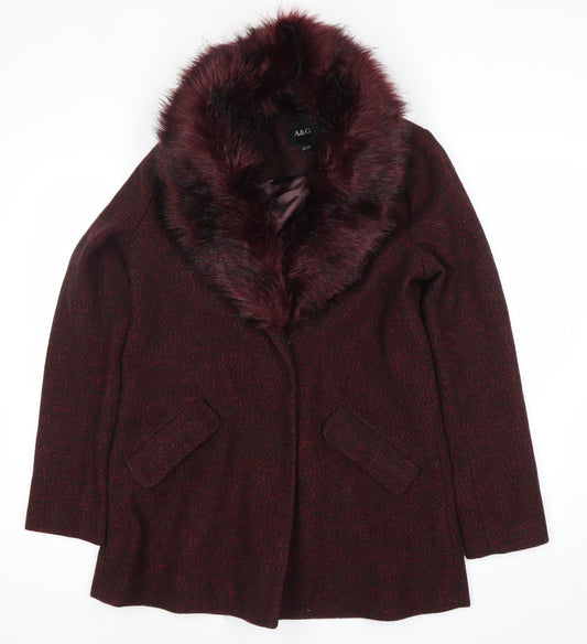 A&G Women’s Red Faux Fur Collar Mid-Length Overcoat Size 10