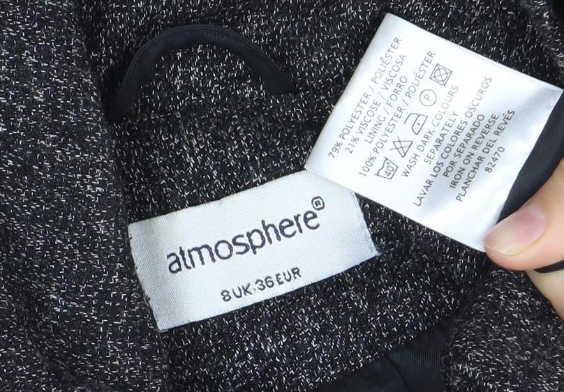 Brand and care label for Atmosphere Women’s Grey Suit Jacket, size UK 8, Tailored Workwear