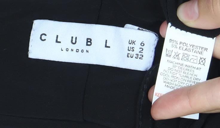 Club L London Women's Black Size 6 Long Bodycon V-Neck Dress