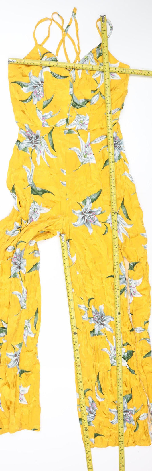River Island Women’s Yellow Floral Wide-Leg Jumpsuit Size 8
