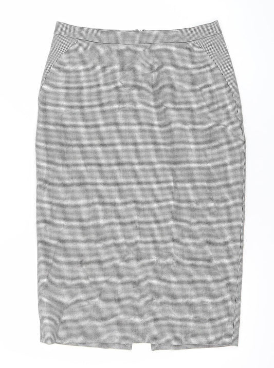Additional front view of L.K. Bennett Women’s Black White Check Pencil Skirt, size UK 12, Workwear