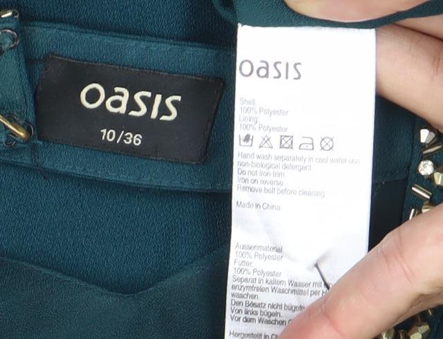 Oasis Women’s Green Skater Dress Size 10 Beaded Sleeveless