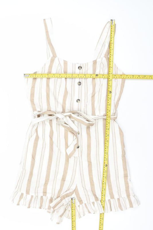 New Look Women’s Beige Striped Cotton Linen Size 10 Playsuit