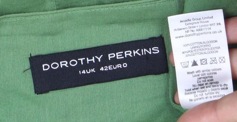 Dorothy Perkins Women Green Cotton A-Line Midi Skirt Size 14