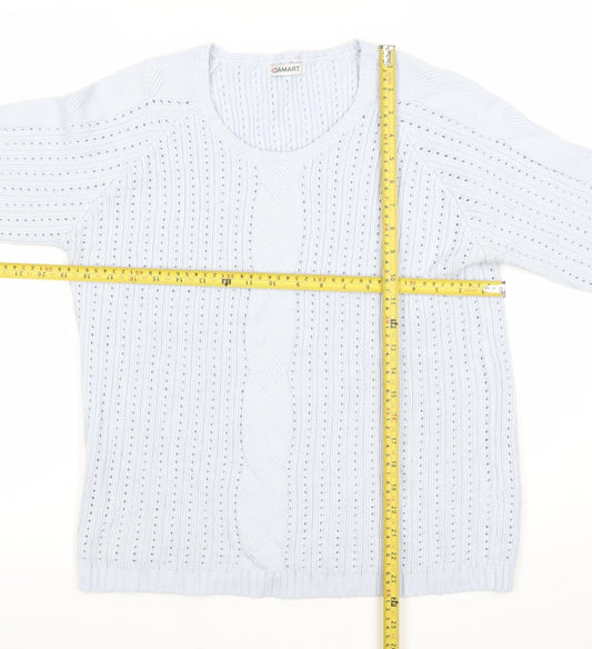 Damart Women’s Blue Scoop Neck Open-Knit Pullover Jumper Size L