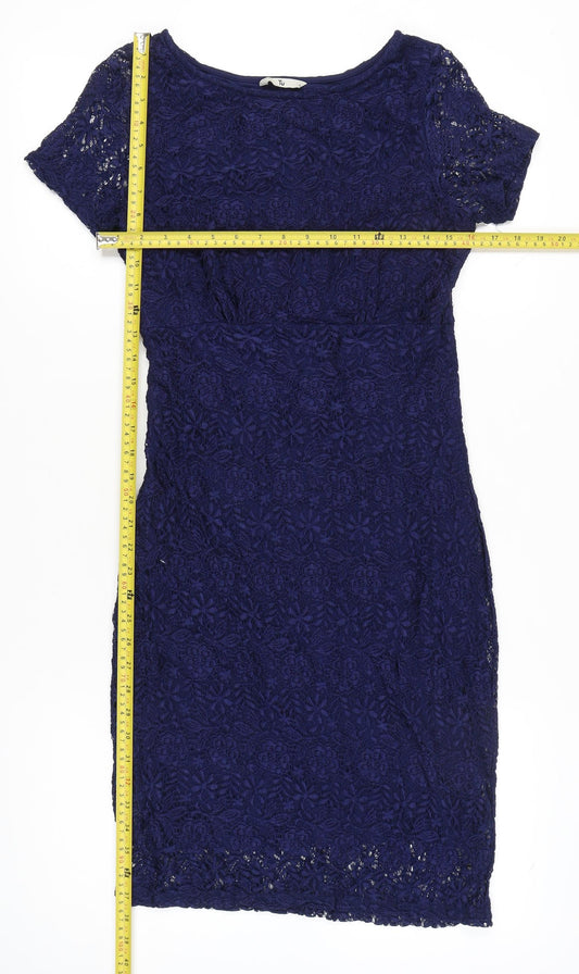 Tu Women Blue Lace Sheath Dress Size 10 Short Sleeve Party