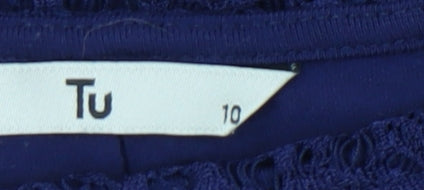 Tu Women Blue Lace Sheath Dress Size 10 Short Sleeve Party