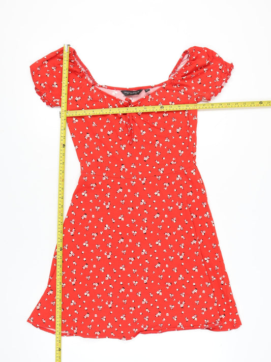Dorothy Perkins Women Red Floral A-Line Scoop Neck Dress UK 12