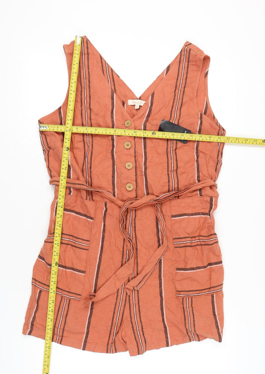 F&F Women’s Orange Striped Linen Blend Playsuit Size 18