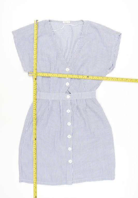 Oysho Women’s Blue Striped Shirt Dress S Short Sleeve Casual