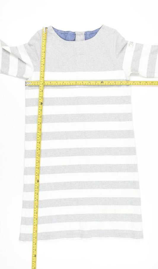 Joules Women Grey White Striped Cotton Shift Dress Size 10