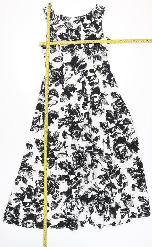 Laura Ashley Womens Black White Floral Midi Dress Size 12