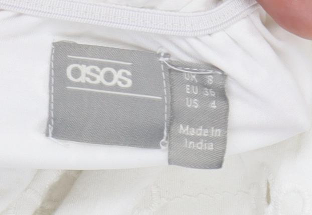 ASOS Women White Size 8 A-Line Puff Sleeve Knee Length Cotton Dress