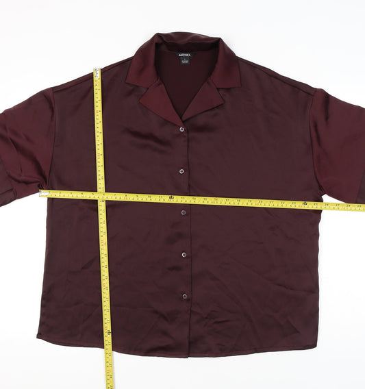 Monki Women’s Brown Collared Button-Up Shirt Size L Short Sleeve