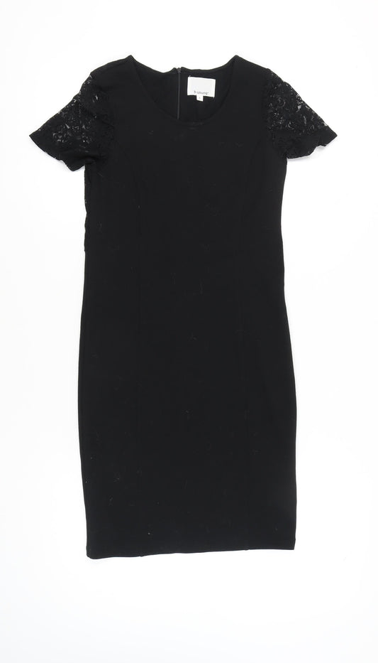 Additional front view of b.young Women’s Black Sheath Lace Knee Length Dress, size S