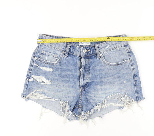 Zara Women Blue Denim Cut-Off High Rise Shorts Size 10