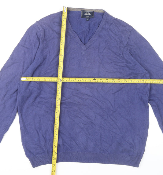 John Lewis Men’s Blue Cotton Cashmere V-Neck Jumper L