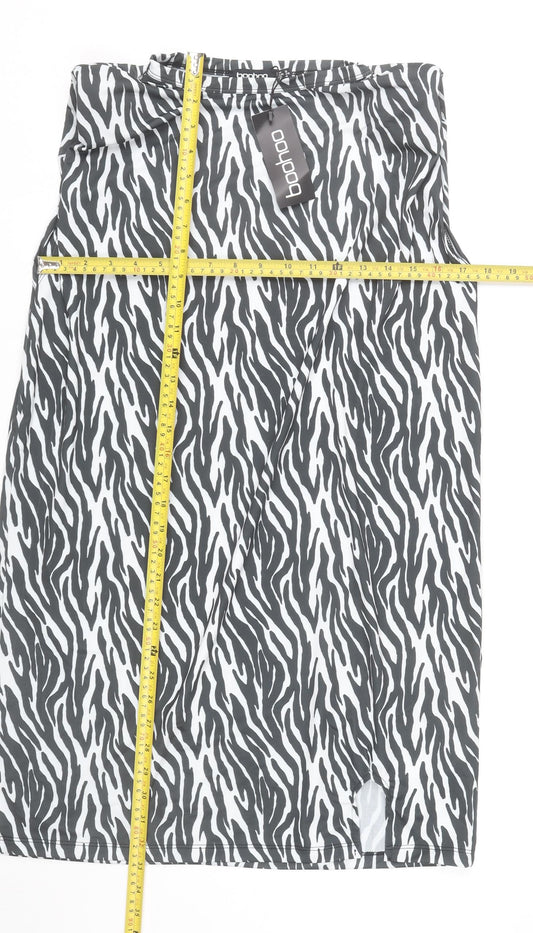 Boohoo Women’s Black Zebra Print Bodycon Mini Dress Size 8