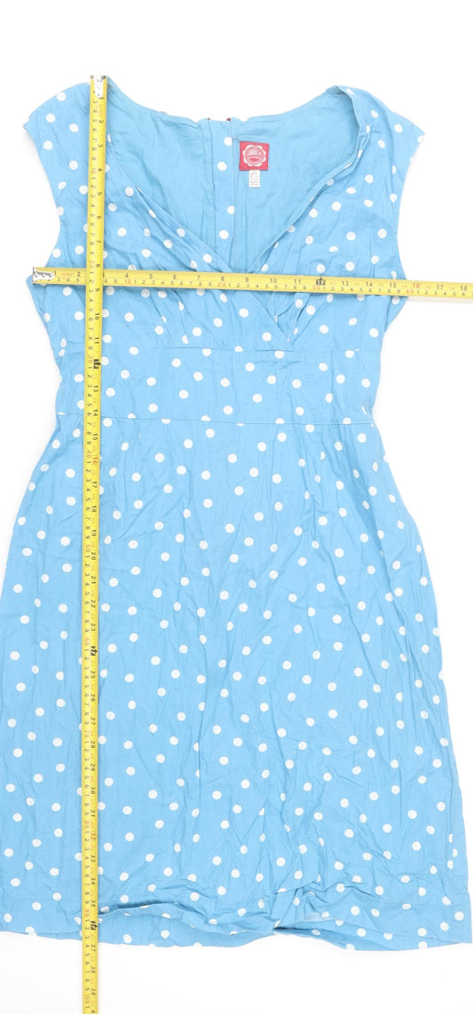 Joules Women’s Blue Polka Dot Cotton A-Line Sleeveless Dress Size 12
