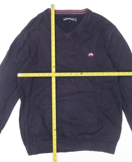 Raging Bull Men's Blue Cotton Cashmere V-Neck Jumper M