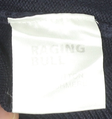 Raging Bull Men's Blue Cotton Cashmere V-Neck Jumper M