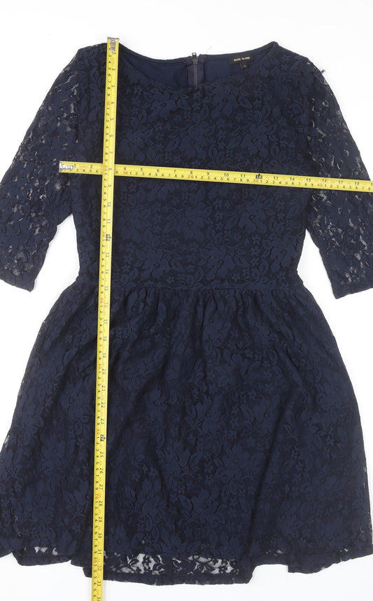 River Island Women’s Blue Lace Fit & Flare Knee Length Dress UK 12