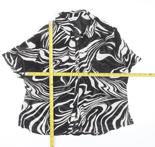 Classics Women Black White Animal Print Button-Up Shirt Size 16