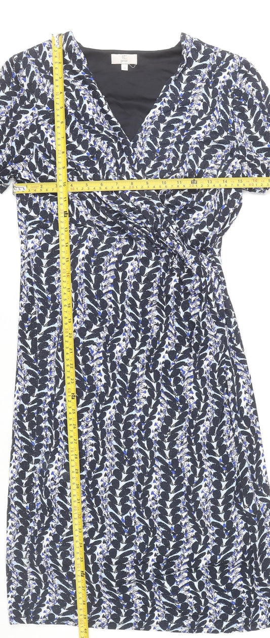 CC Petite Women's Blue Floral Wrap Dress Size M Short Sleeve V-Neck