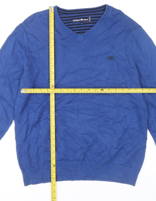 Raging Bull Men’s Blue Cotton Cashmere V-Neck Jumper Size L